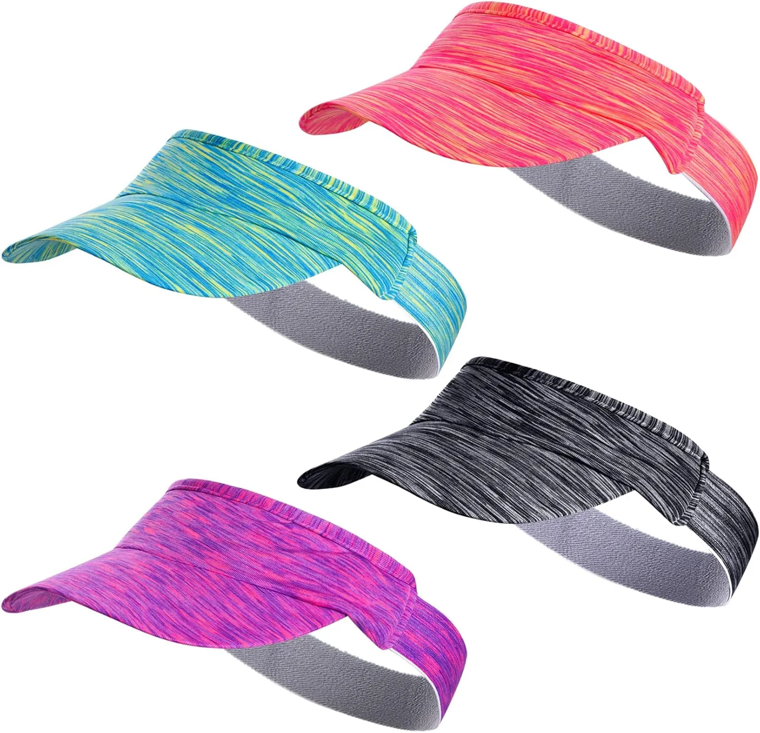 Rbenxia 4 Pieces of Visor Caps Adjustable Sun Visor Hats Elastic Sport Headband Visors for Women and Men (Gray, Pink, Purple, Green)