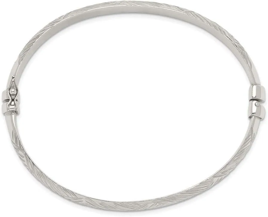 Real 925 Sterling Silver Diamond-Cut Bangle Cuff Bracelet 7.5mm and Hoop 5mm Earring Set