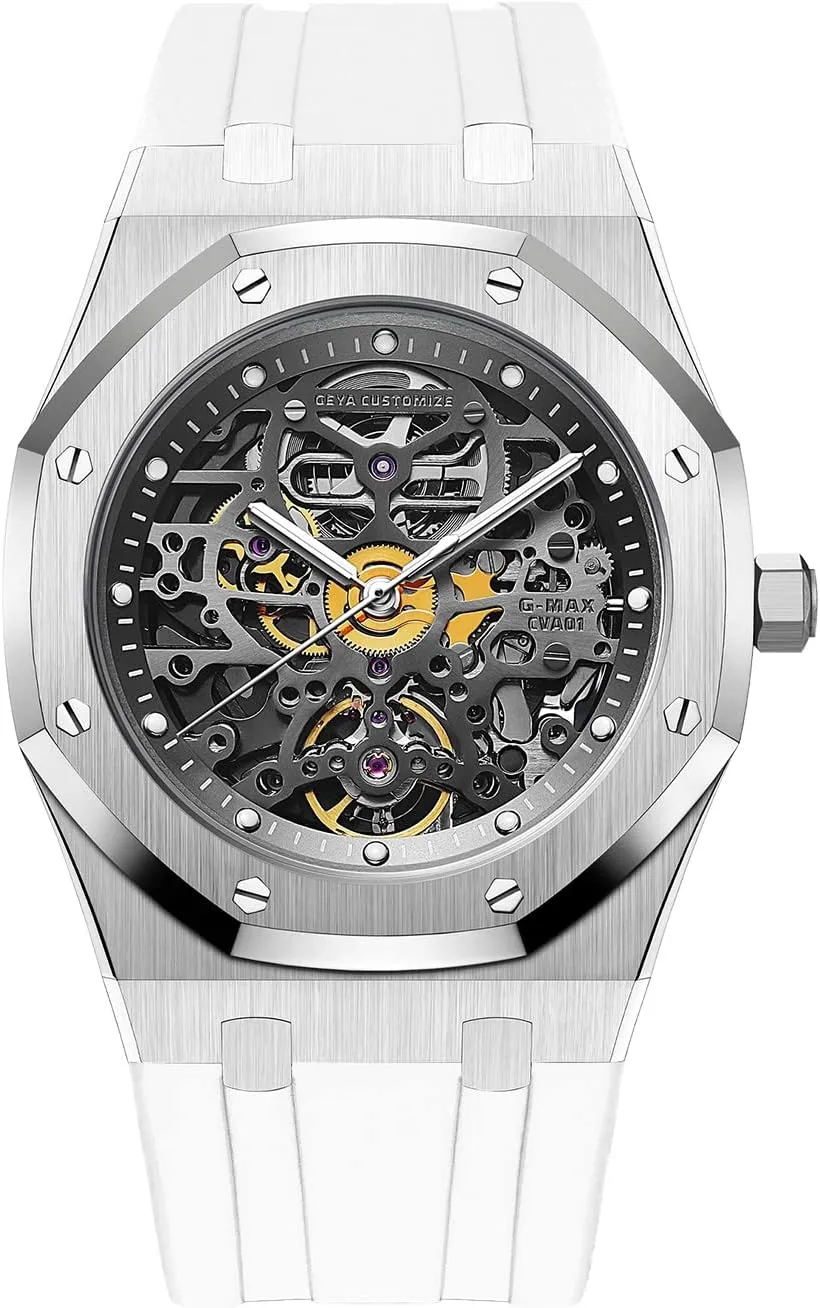 Redhai Automatic Mechanical Watch Skeleton Stainless 50M Waterproof Anti Shock Casual Diver Men Wrist Watch Sterling Watches Chronograph Analog Business Casual Fashion Adjustable Silicone Band