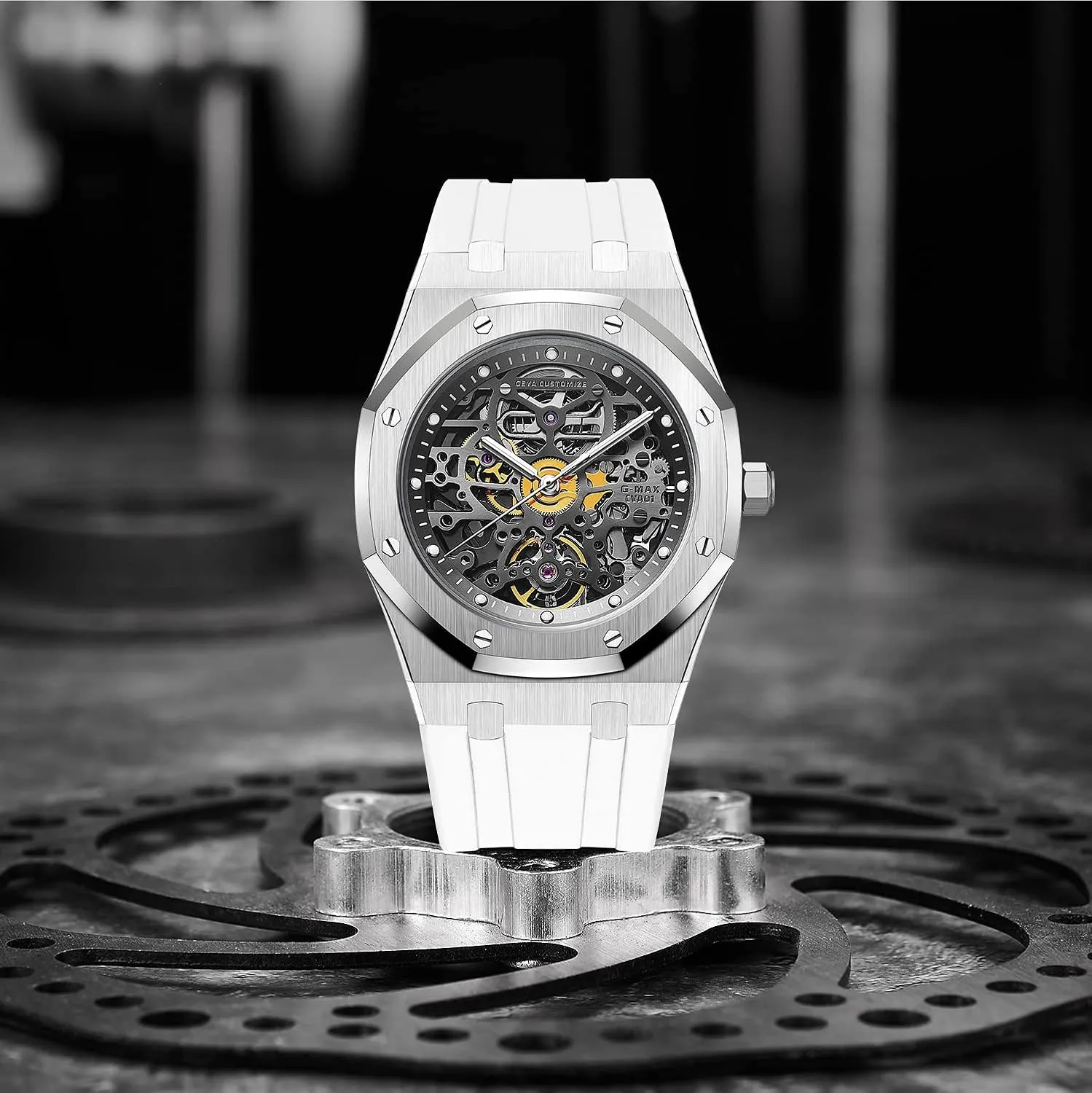 Redhai Automatic Mechanical Watch Skeleton Stainless 50M Waterproof Anti Shock Casual Diver Men Wrist Watch Sterling Watches Chronograph Analog Business Casual Fashion Adjustable Silicone Band