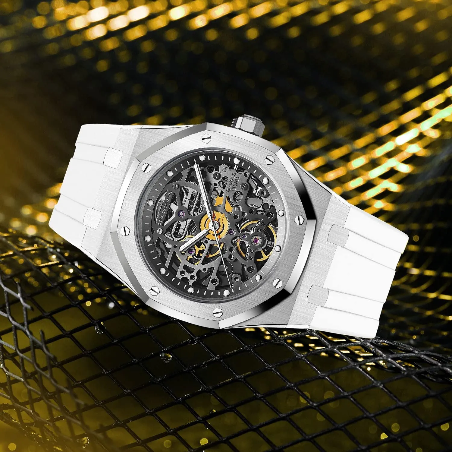 Redhai Automatic Mechanical Watch Skeleton Stainless 50M Waterproof Anti Shock Casual Diver Men Wrist Watch Sterling Watches Chronograph Analog Business Casual Fashion Adjustable Silicone Band