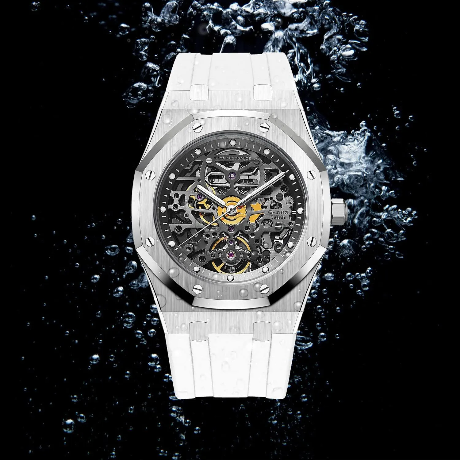 Redhai Automatic Mechanical Watch Skeleton Stainless 50M Waterproof Anti Shock Casual Diver Men Wrist Watch Sterling Watches Chronograph Analog Business Casual Fashion Adjustable Silicone Band