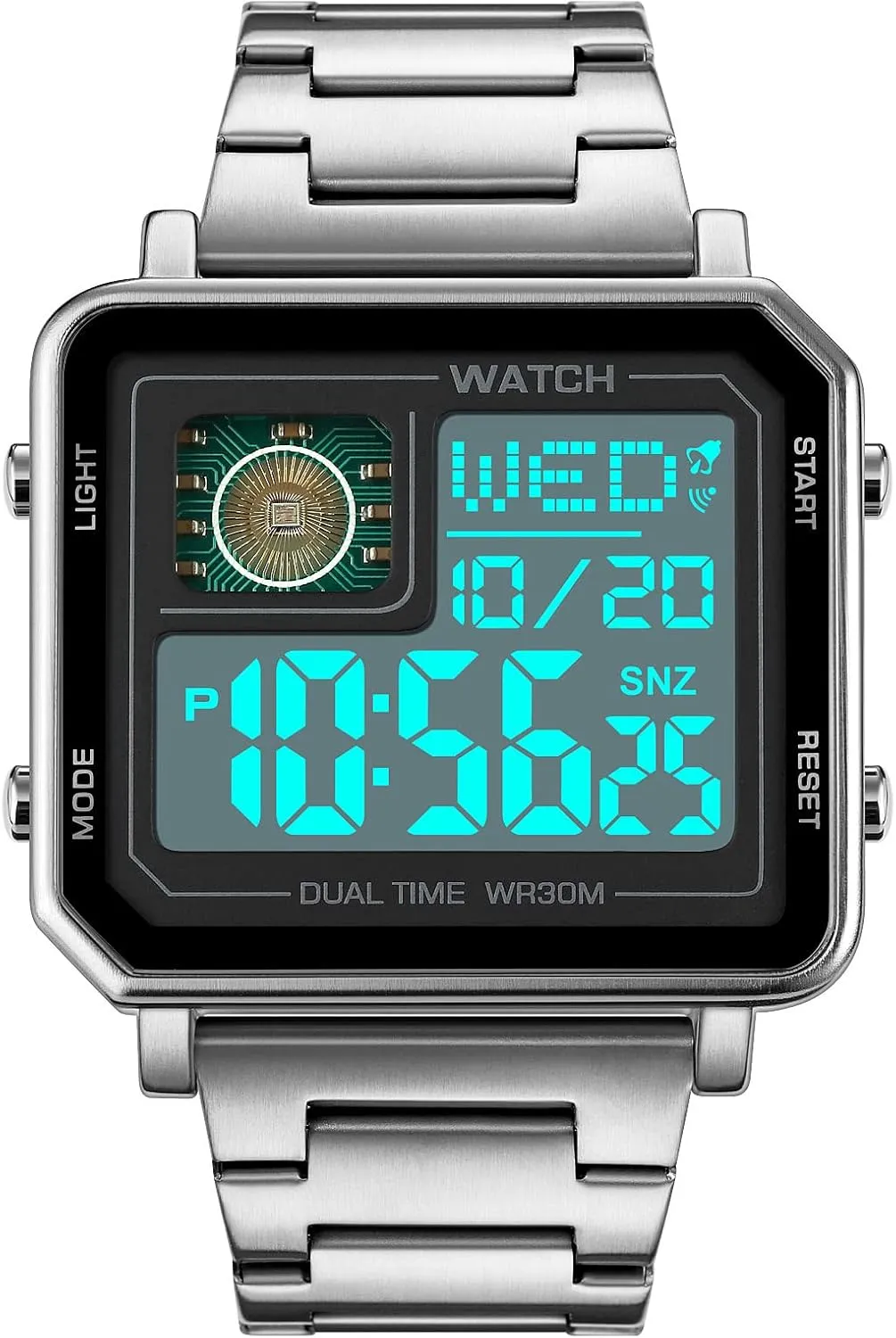 Reginald Watches for Men Fashion Trend Multifunction Outdoor Sports Watch LED Large Digital Display Chronograph Stainless Steel Square Watches