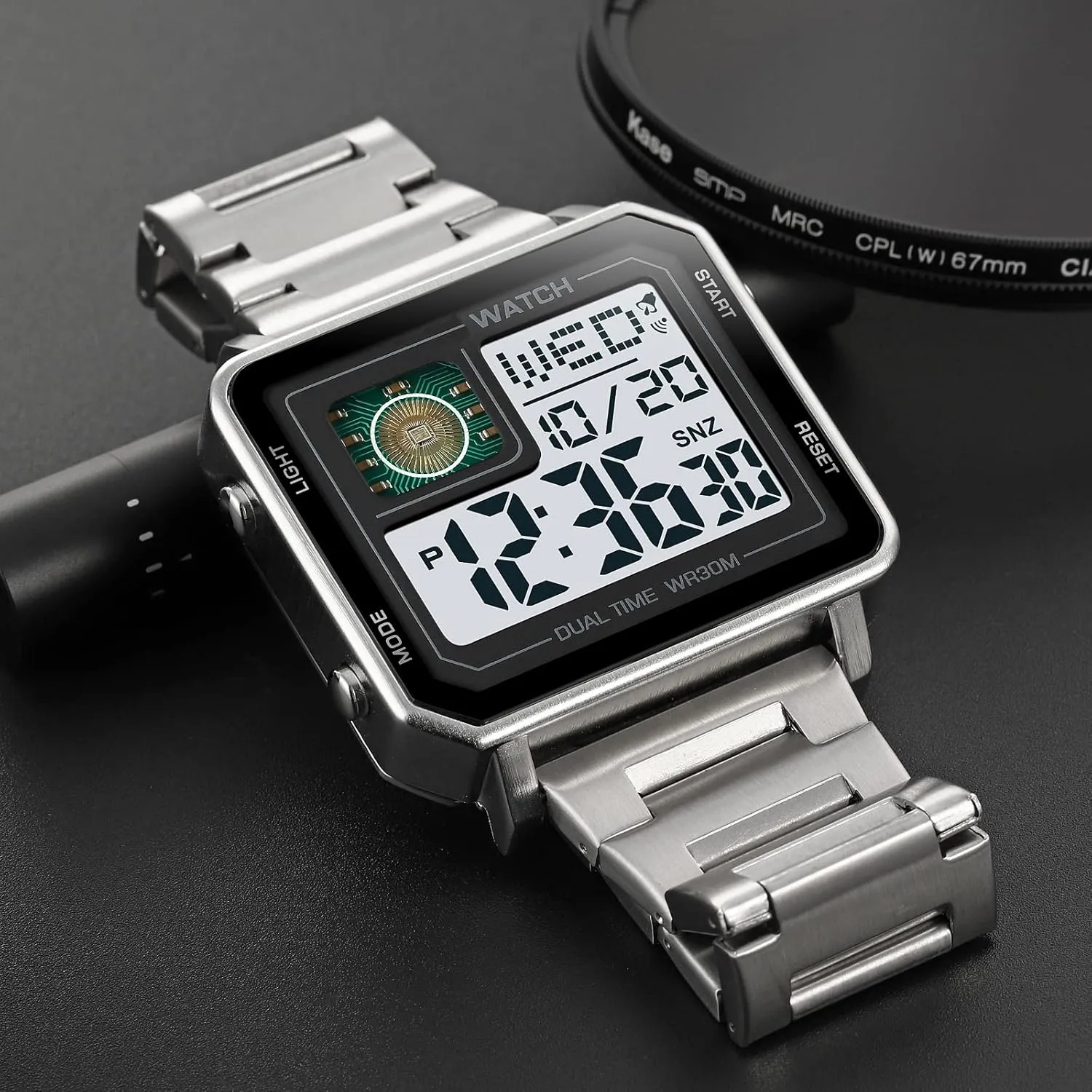 Reginald Watches for Men Fashion Trend Multifunction Outdoor Sports Watch LED Large Digital Display Chronograph Stainless Steel Square Watches