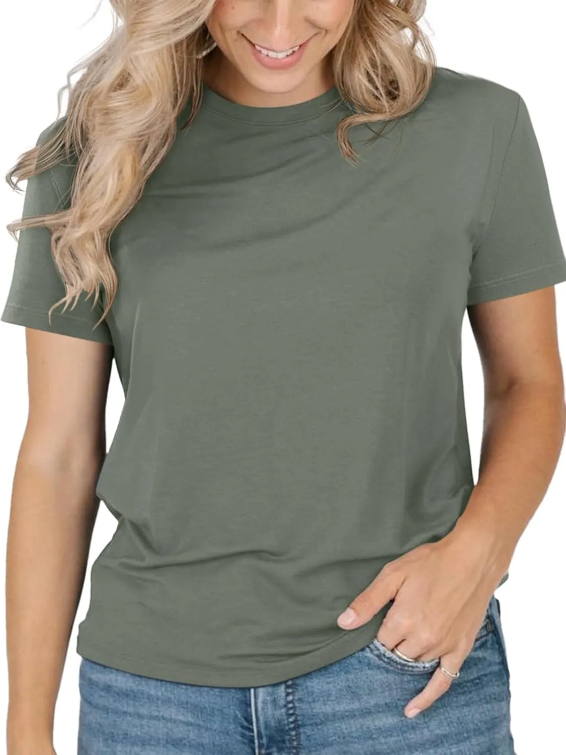 REORIA Womens Summer Crewneck Short Sleeve Cotton Tunic Tops Loose Fit Solid T Shirts 2025 Basic Tees