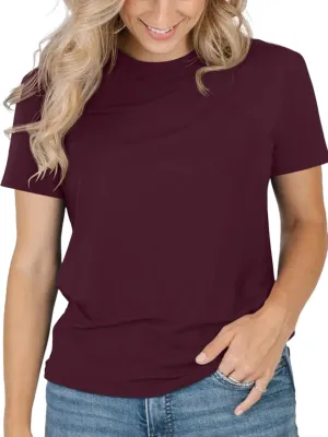 REORIA Womens Summer Crewneck Short Sleeve Cotton Tunic Tops Loose Fit Solid T Shirts 2025 Basic Tees