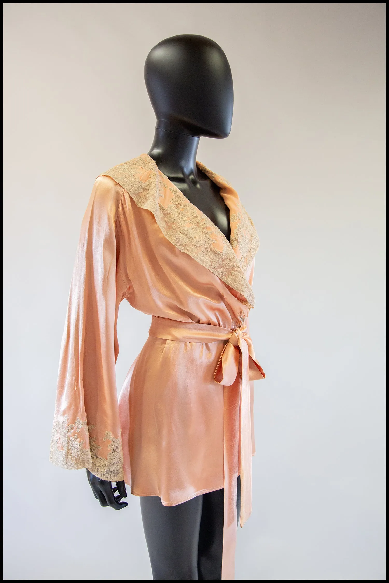 RESERVED Vintage 1940s Peach Satin Robe Jacket