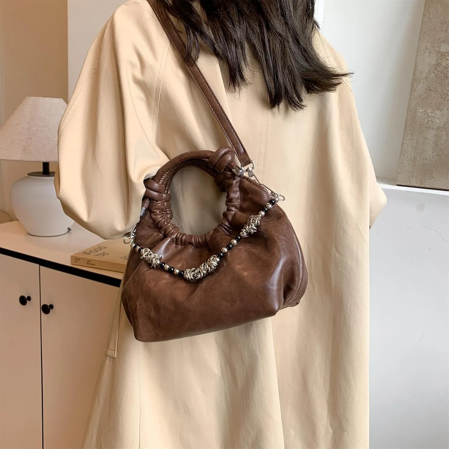 Retro Hobos Handbag and Purses for Women Trendy Shoulder Crossbody Bag with Removable Strap