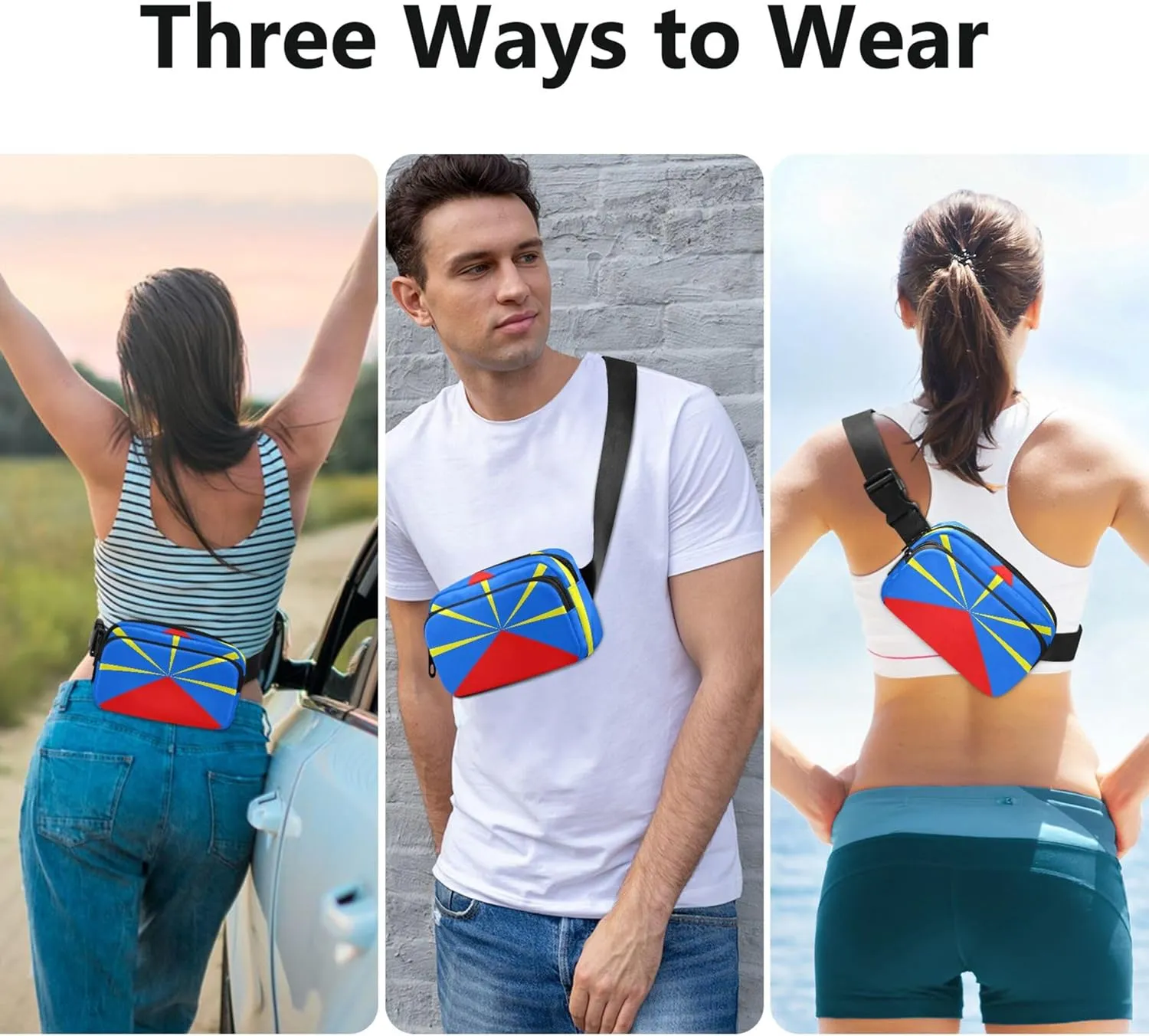 Reunion Island Flag Women Fanny Pack Hip Pack Belt Bag Waterproof Designer Crossbody Waist Purse