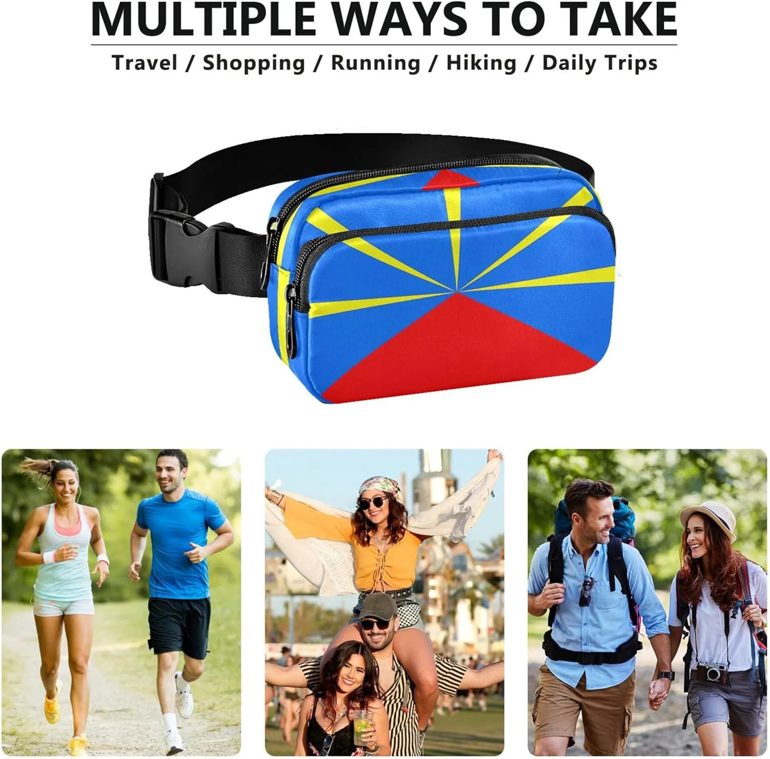 Reunion Island Flag Women Fanny Pack Hip Pack Belt Bag Waterproof Designer Crossbody Waist Purse