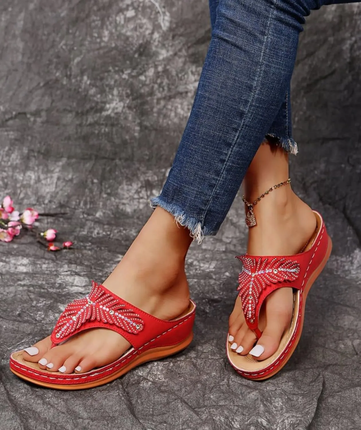 Rhinestone Wedge Sandals for Women,Summer Fashion Open Toe T Strap Thong Flip Flops Comfortable Casual Beach Shoes Slippers Wedges Platform Women Black Peach Bling
