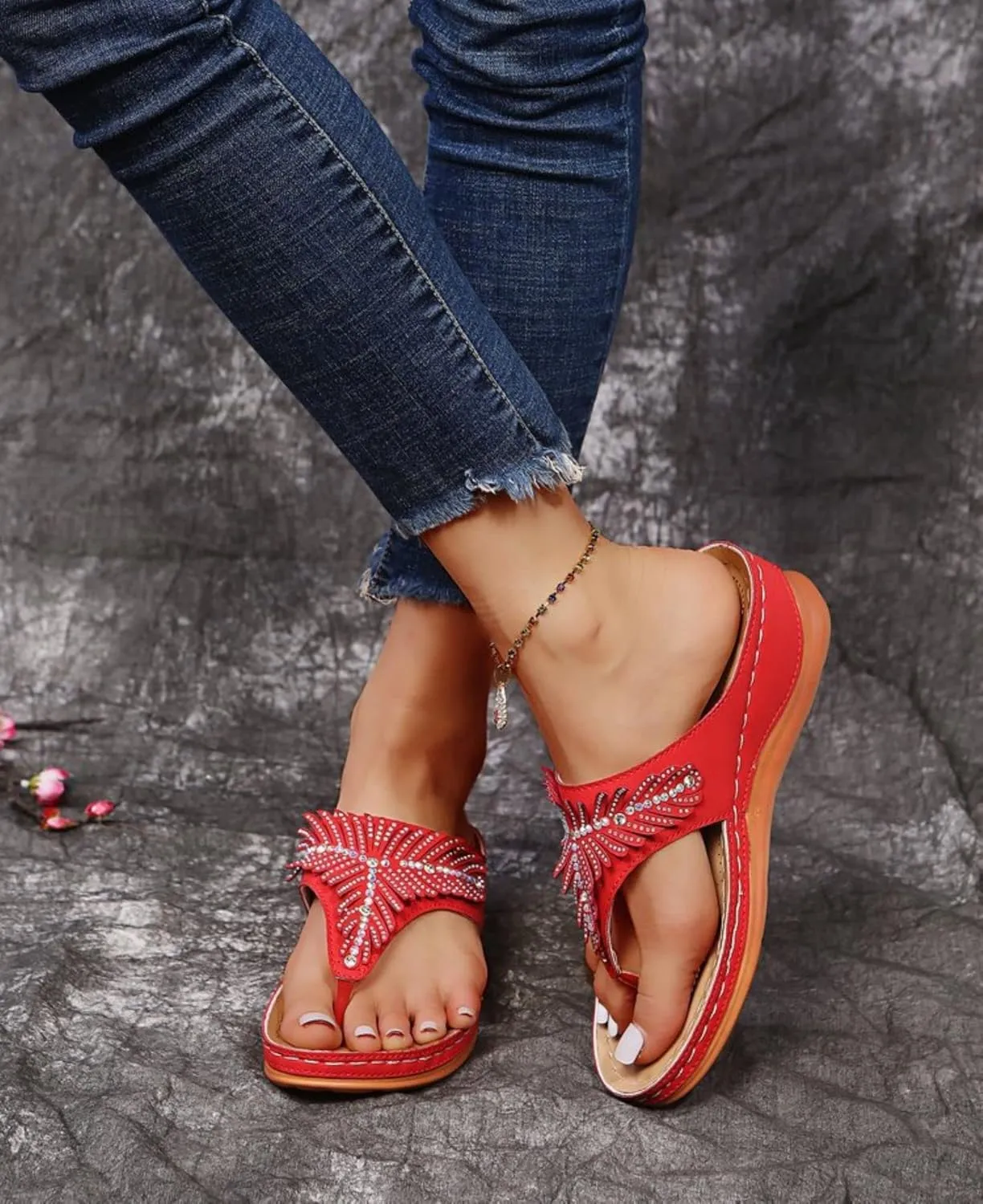 Rhinestone Wedge Sandals for Women,Summer Fashion Open Toe T Strap Thong Flip Flops Comfortable Casual Beach Shoes Slippers Wedges Platform Women Black Peach Bling