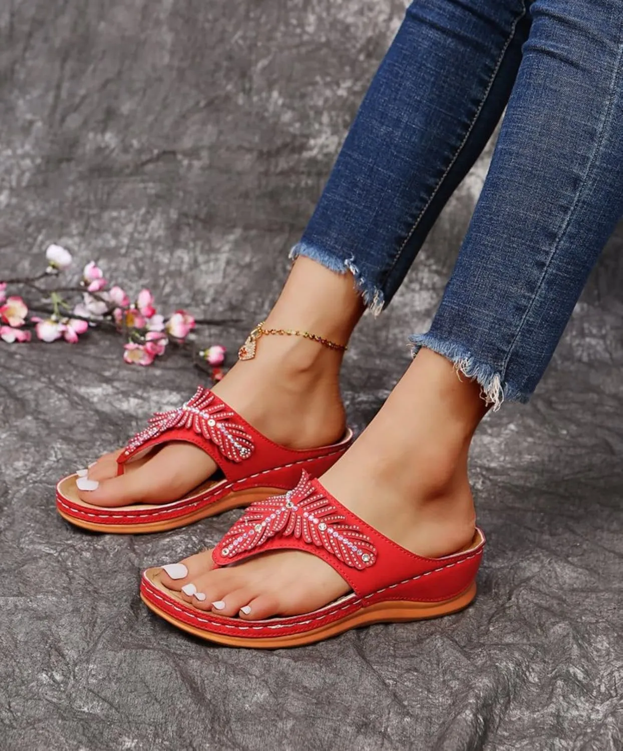 Rhinestone Wedge Sandals for Women,Summer Fashion Open Toe T Strap Thong Flip Flops Comfortable Casual Beach Shoes Slippers Wedges Platform Women Black Peach Bling