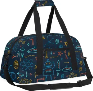 Robot Kids Overnighter Duffel Bags for Boys Girls, Carry-On Size Sports Gym Bag with Front Zipper Pocket for School Practice or Overnight Travel Weekender Sleepover Tote Bag