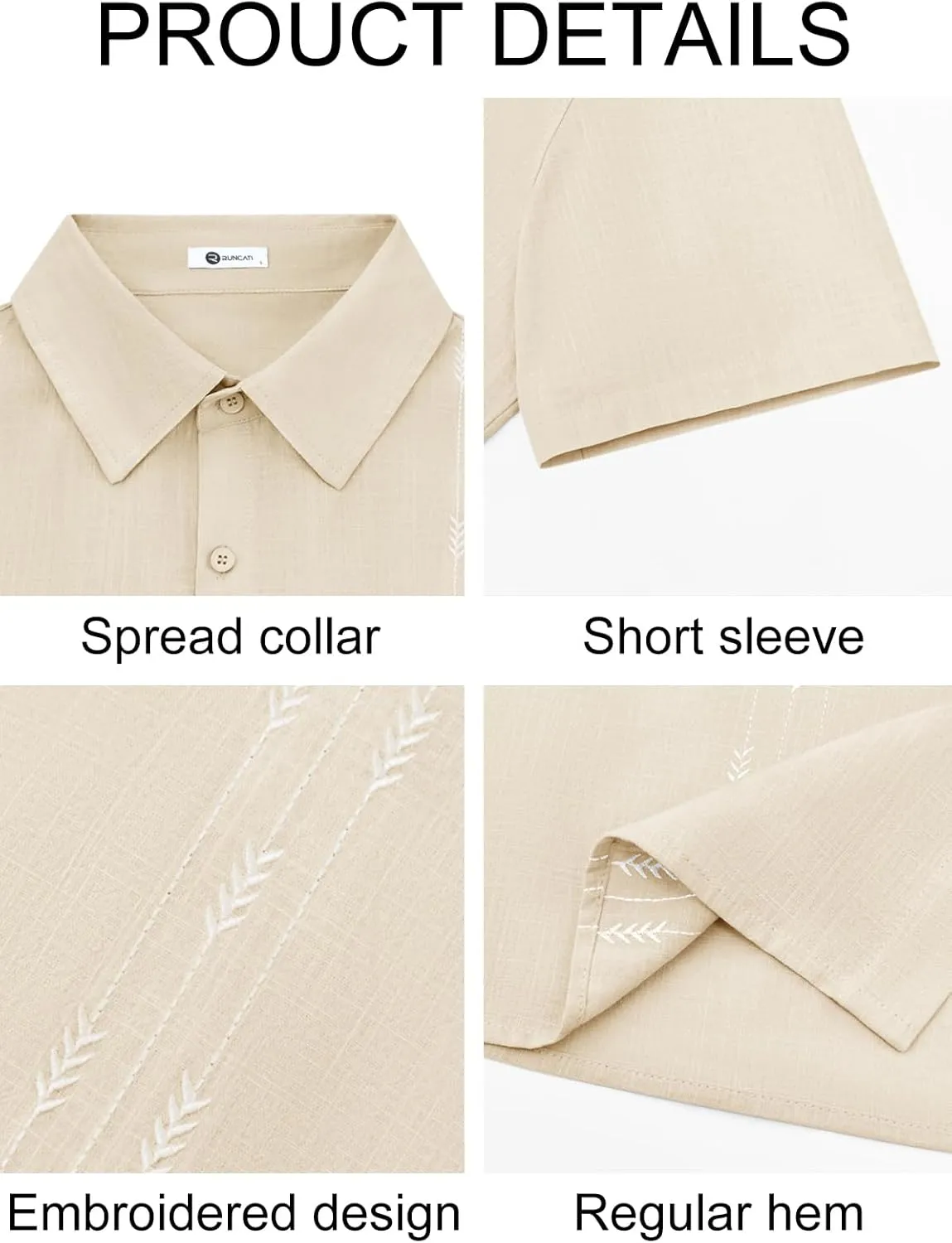 Runcati Mens Linen Shirt Guayabera Cuban Short Sleeve Button Down Cotton Summer Beach Hippie Shirts