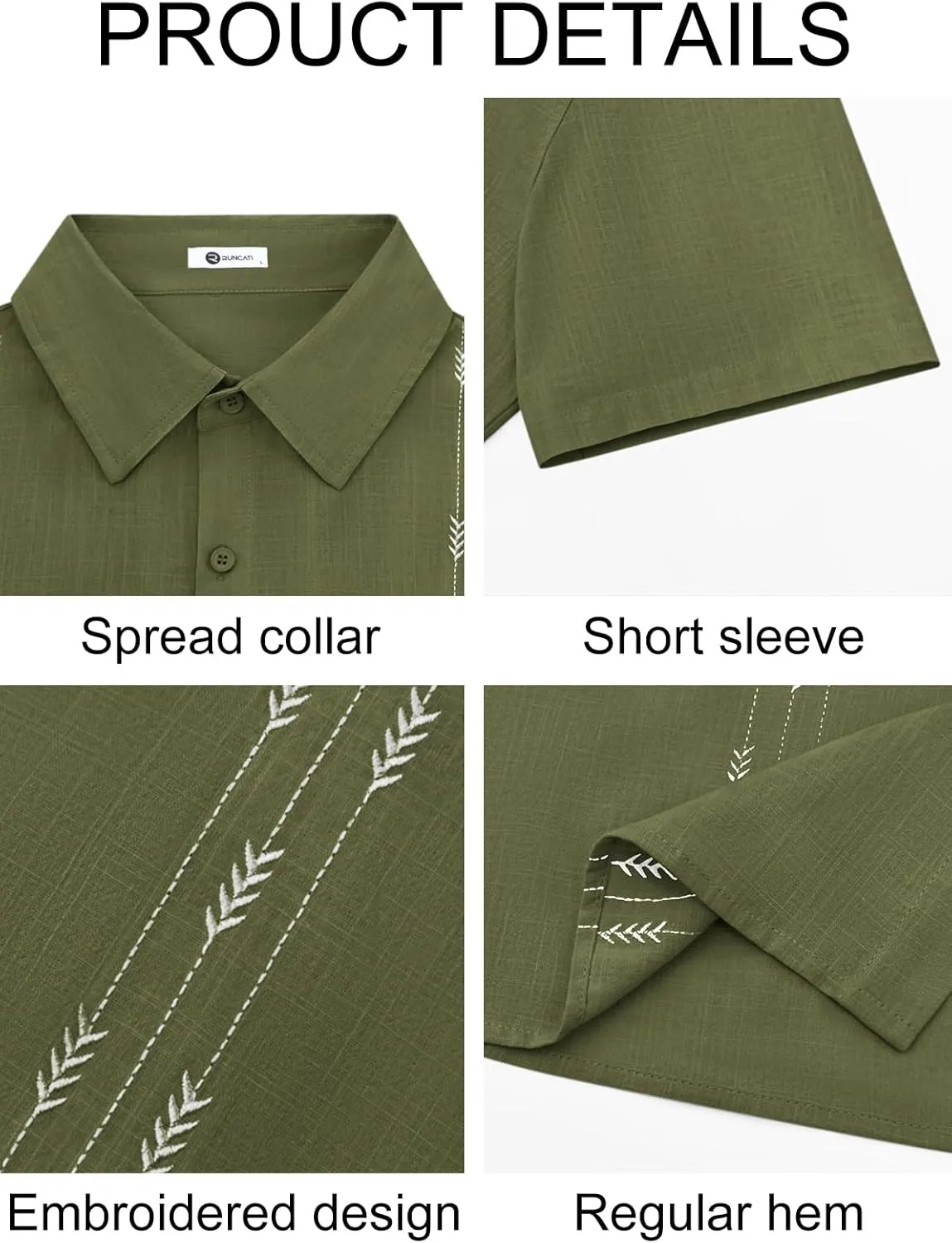 Runcati Mens Linen Shirt Guayabera Cuban Short Sleeve Button Down Cotton Summer Beach Hippie Shirts
