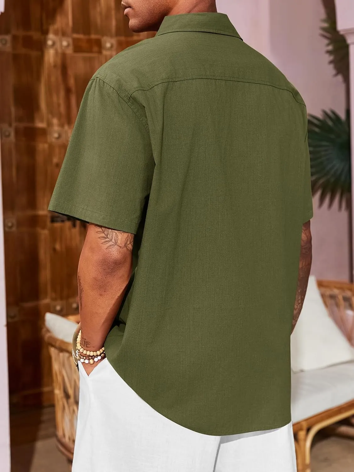 Runcati Mens Linen Shirt Guayabera Cuban Short Sleeve Button Down Cotton Summer Beach Hippie Shirts