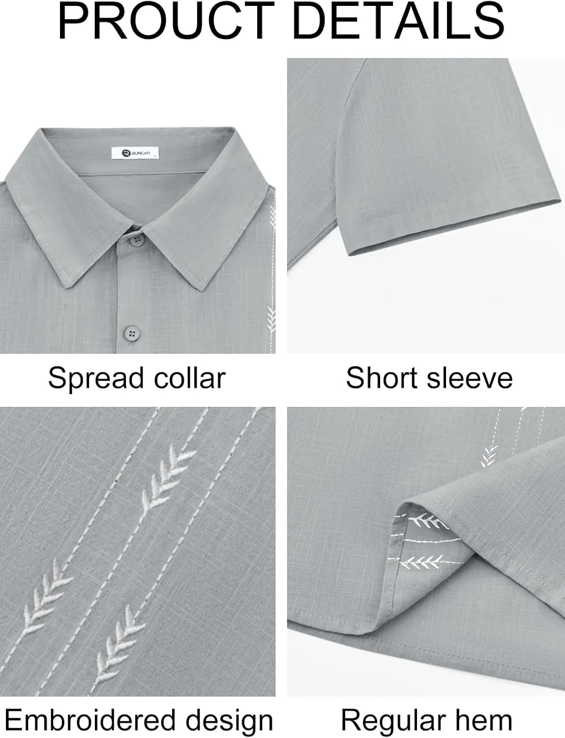 Runcati Mens Linen Shirt Guayabera Cuban Short Sleeve Button Down Cotton Summer Beach Hippie Shirts