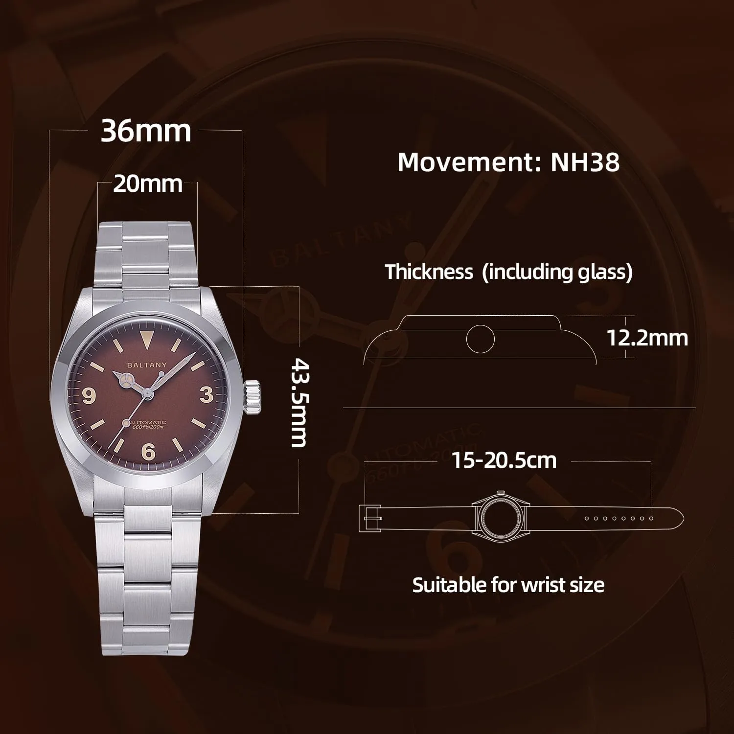 S4066 36mm Explorer Homage Watches Men Waterproof 200 Meter Watch NH38 Automatic Mechanical Retro Watch