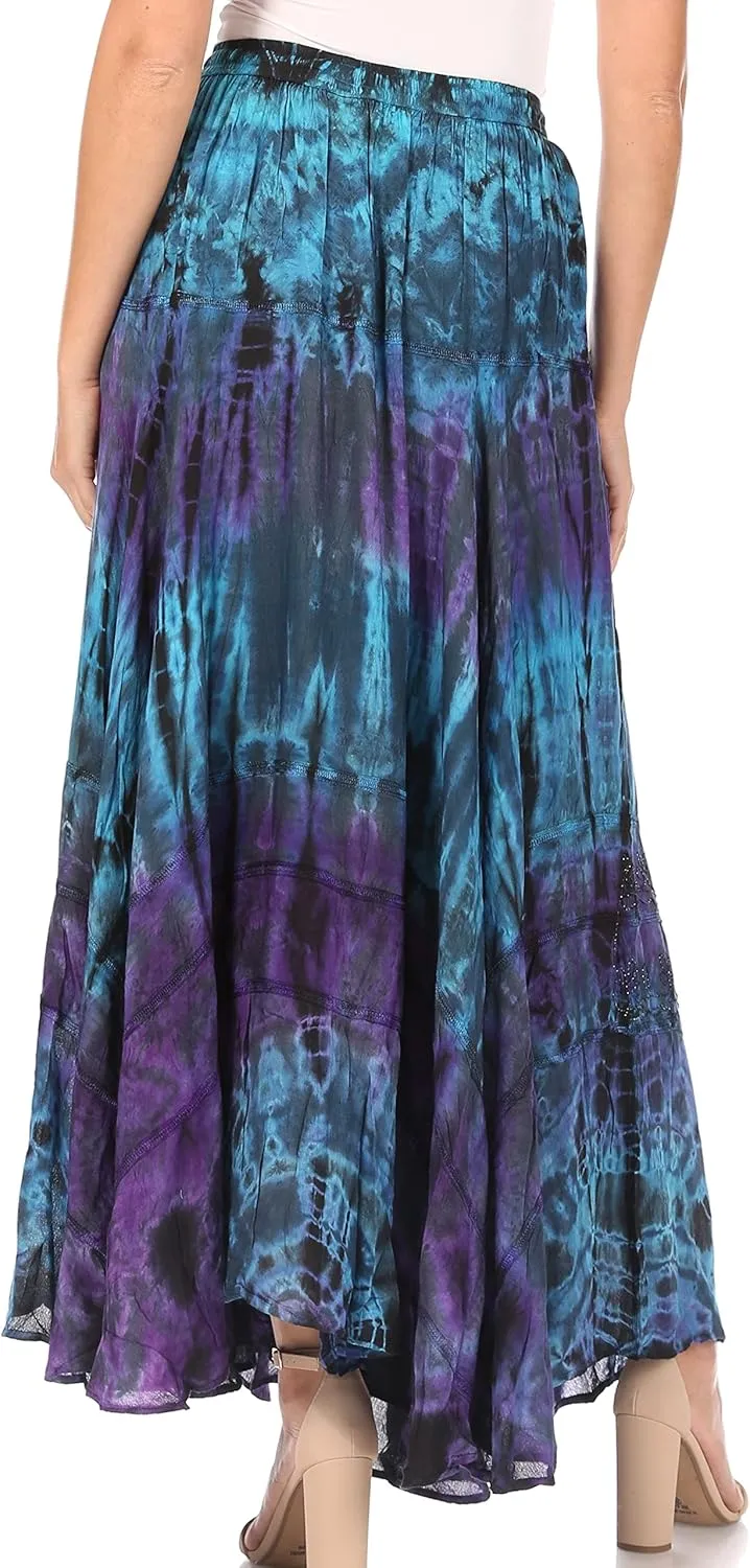 Sakkas Ester Womens Simple Boho Maxi Full Circle Tie-dye Skirt with Elastic Waist