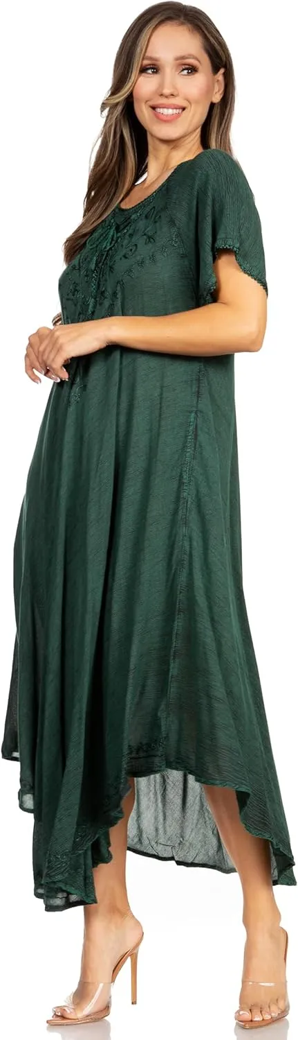 Sakkas Lilia Embroidered Lace Up Bodice Relaxed Fit Maxi Sun Dress