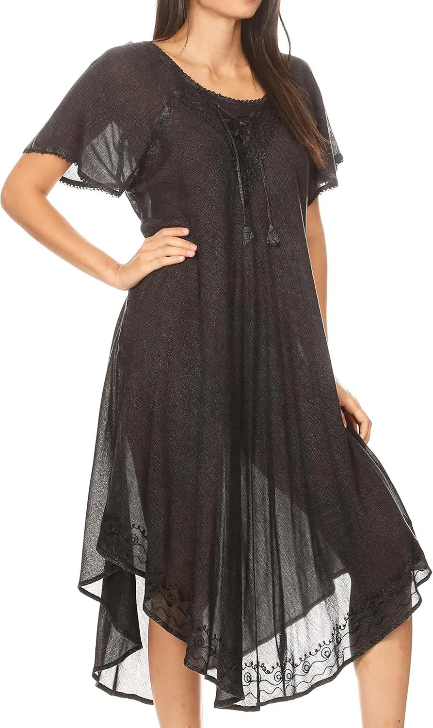 Sakkas Lilia Embroidered Lace Up Bodice Relaxed Fit Maxi Sun Dress