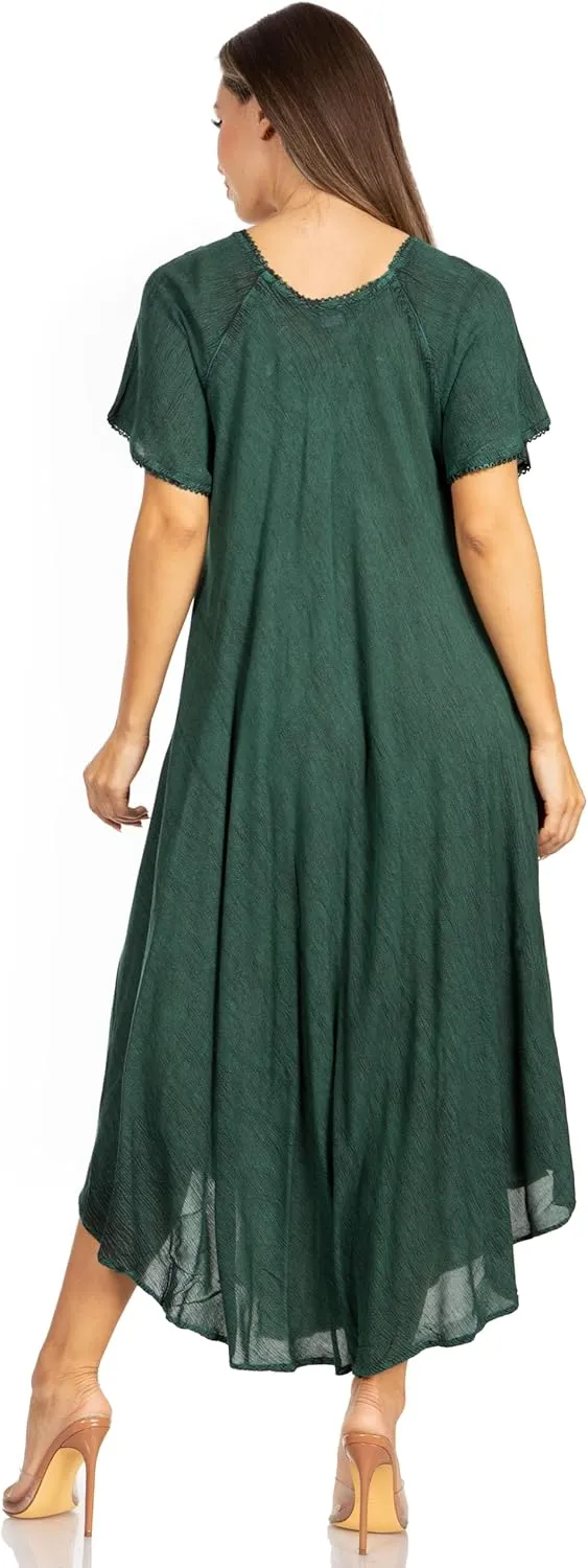 Sakkas Lilia Embroidered Lace Up Bodice Relaxed Fit Maxi Sun Dress