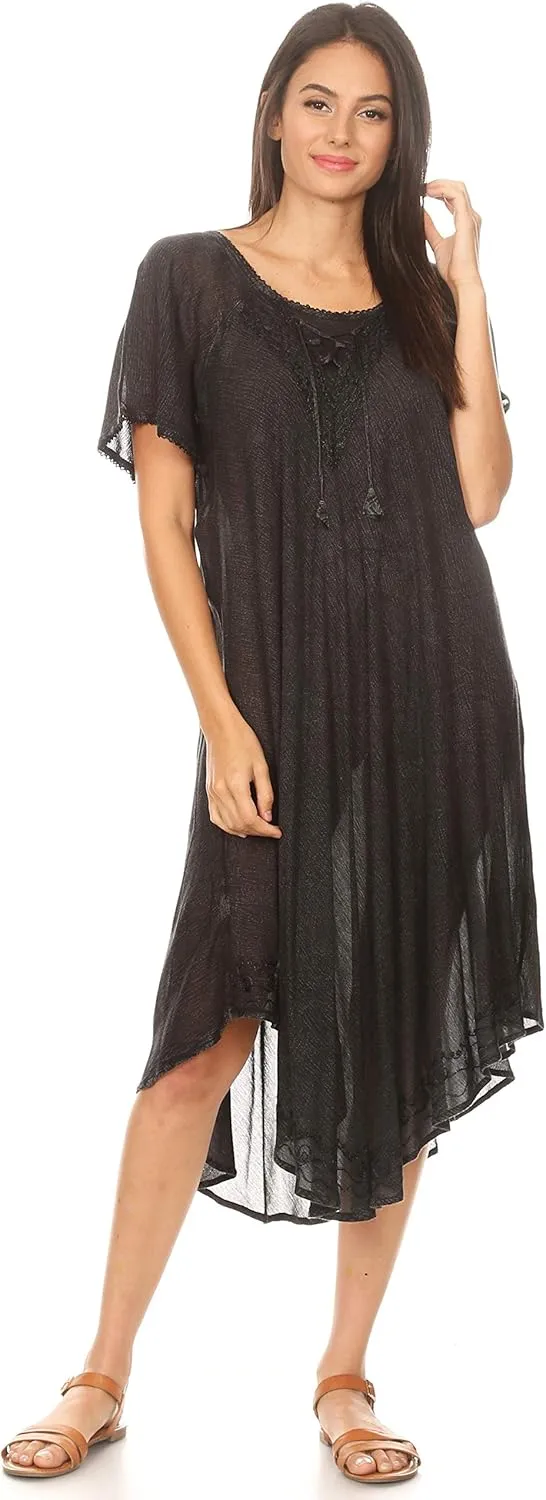 Sakkas Lilia Embroidered Lace Up Bodice Relaxed Fit Maxi Sun Dress