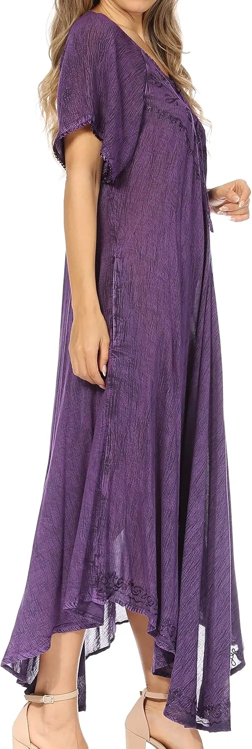 Sakkas Lilia Embroidered Lace Up Bodice Relaxed Fit Maxi Sun Dress