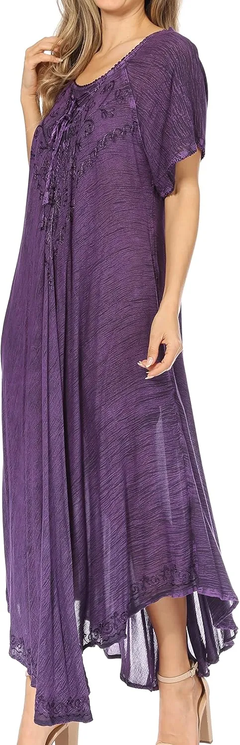 Sakkas Lilia Embroidered Lace Up Bodice Relaxed Fit Maxi Sun Dress