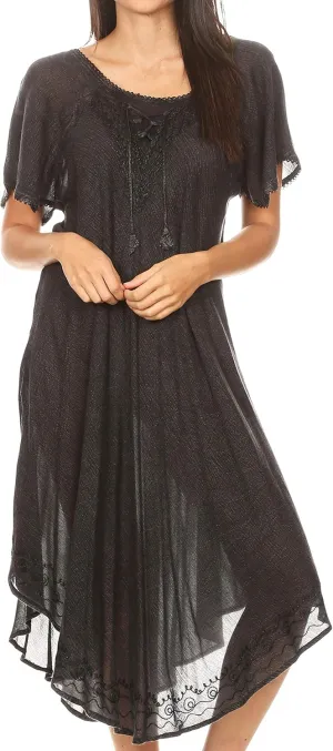 Sakkas Lilia Embroidered Lace Up Bodice Relaxed Fit Maxi Sun Dress