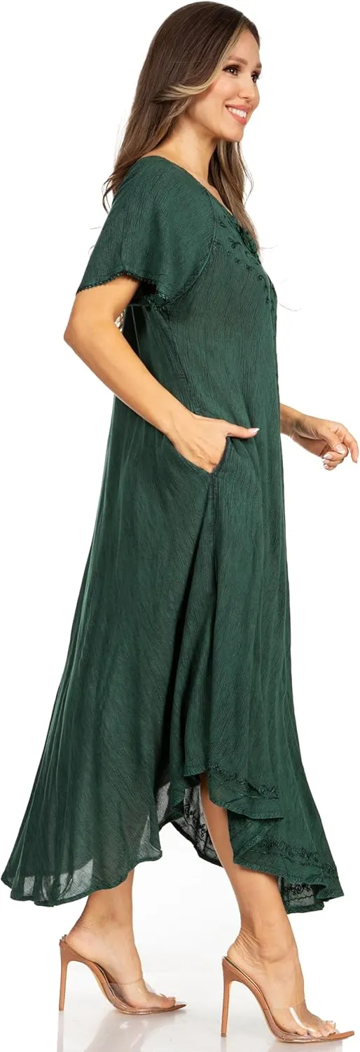 Sakkas Lilia Embroidered Lace Up Bodice Relaxed Fit Maxi Sun Dress