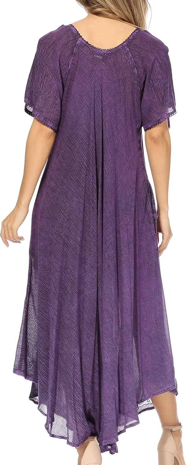 Sakkas Lilia Embroidered Lace Up Bodice Relaxed Fit Maxi Sun Dress