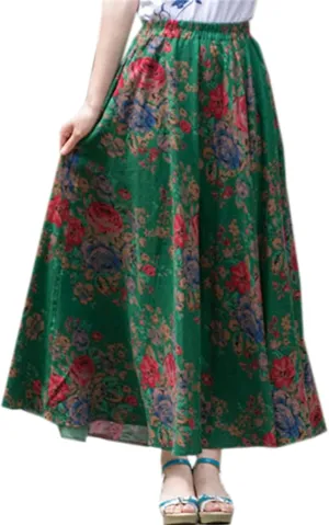 SANGTREE Women's Cotton Linen Beach Casual A Line Maxi Skirt 2025 Spring Summer Trendy Elastic Waist Flowy Long Skirt