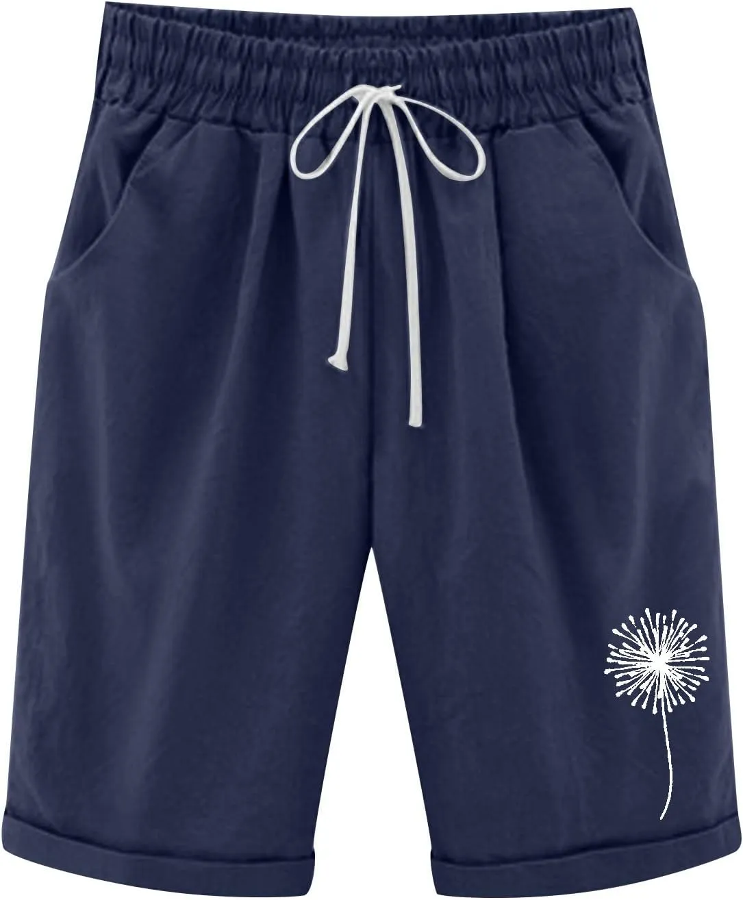 sdbrld Bermuda Shorts for Women,Womens Bermuda Shorts Trendy Knee-Length Bermuda Lounge Shorts with Elastic Waist Drawstring