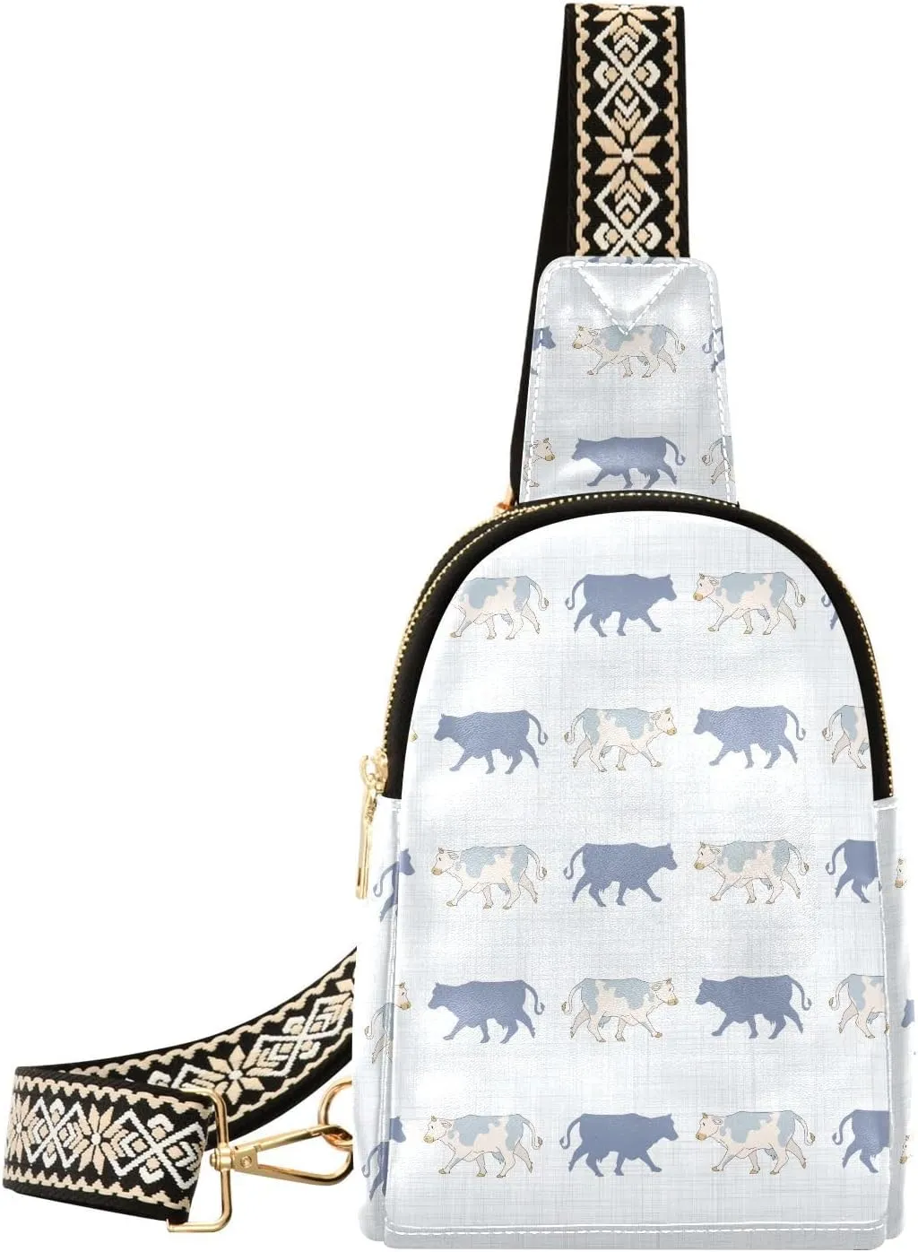 Seamless French Farmhouse Cow Silhouette Pattern Trendy Crossbody Bag Fashion Waist Packs Cross Body Leather Chest Bag for Women Fanny Pack Travel Outdoor Crossbody Sling Bag