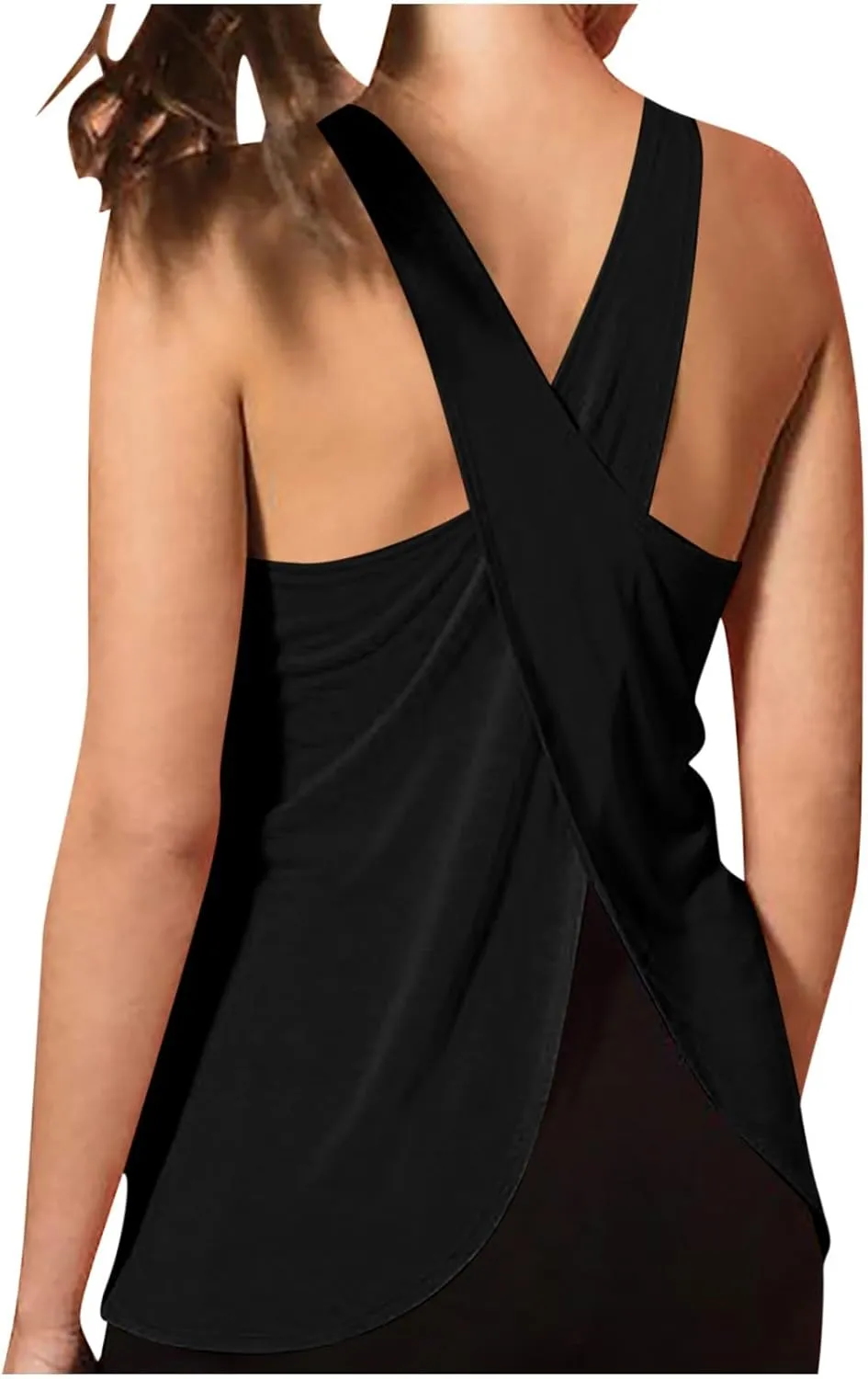 Sexy Open Back Workout Tank Tops Loose Fit Sleeveless Criss-Cross Back Slit Activewear Athletic Shirts