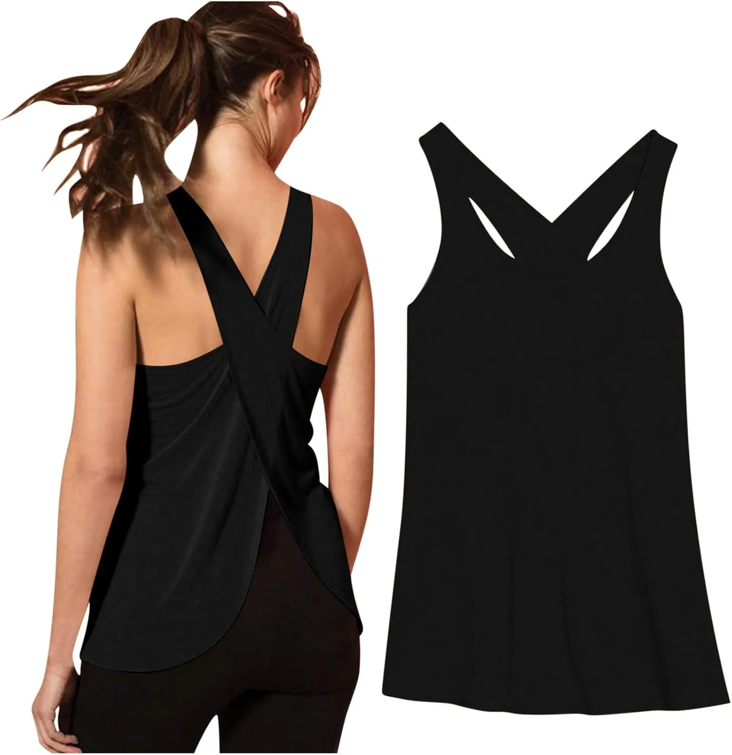 Sexy Open Back Workout Tank Tops Loose Fit Sleeveless Criss-Cross Back Slit Activewear Athletic Shirts