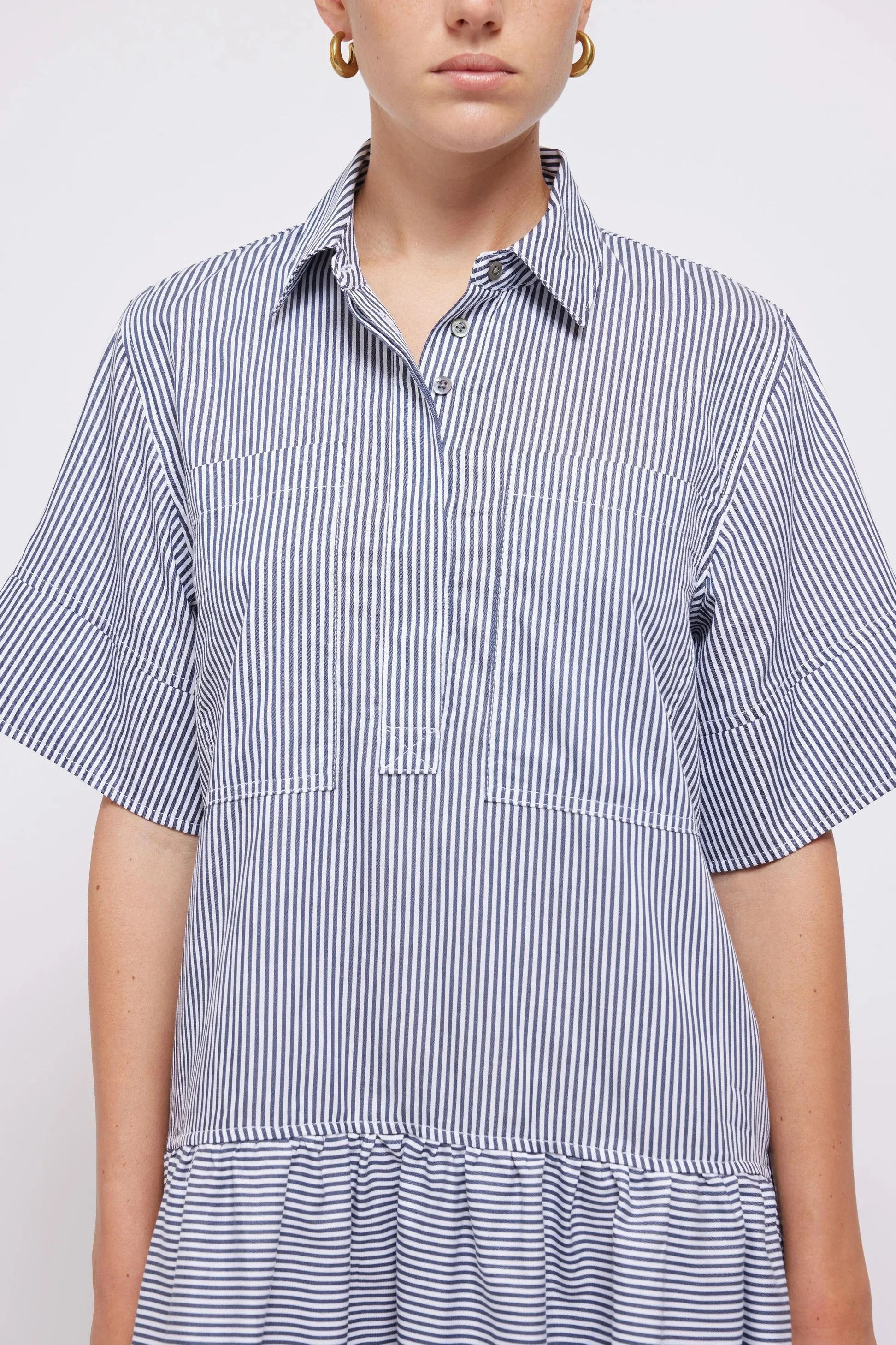 SIMKHAI - Cris Shirt Dress in Midnight Stripe