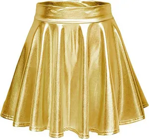 Skirt for Party Women's Fashion High Waist Pleated Solid Color Short Dress Loose Fit Skirts Metallic Summer Outfit