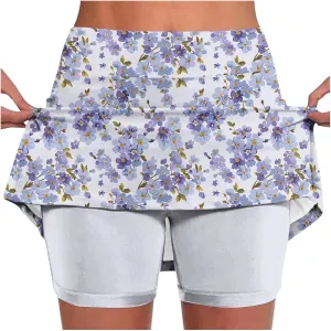 Skorts for Women High Waisted Inner Shorts, Fashion Floral Print Tennis Golf Shorts Mid Waist Comfy Casual Shorts