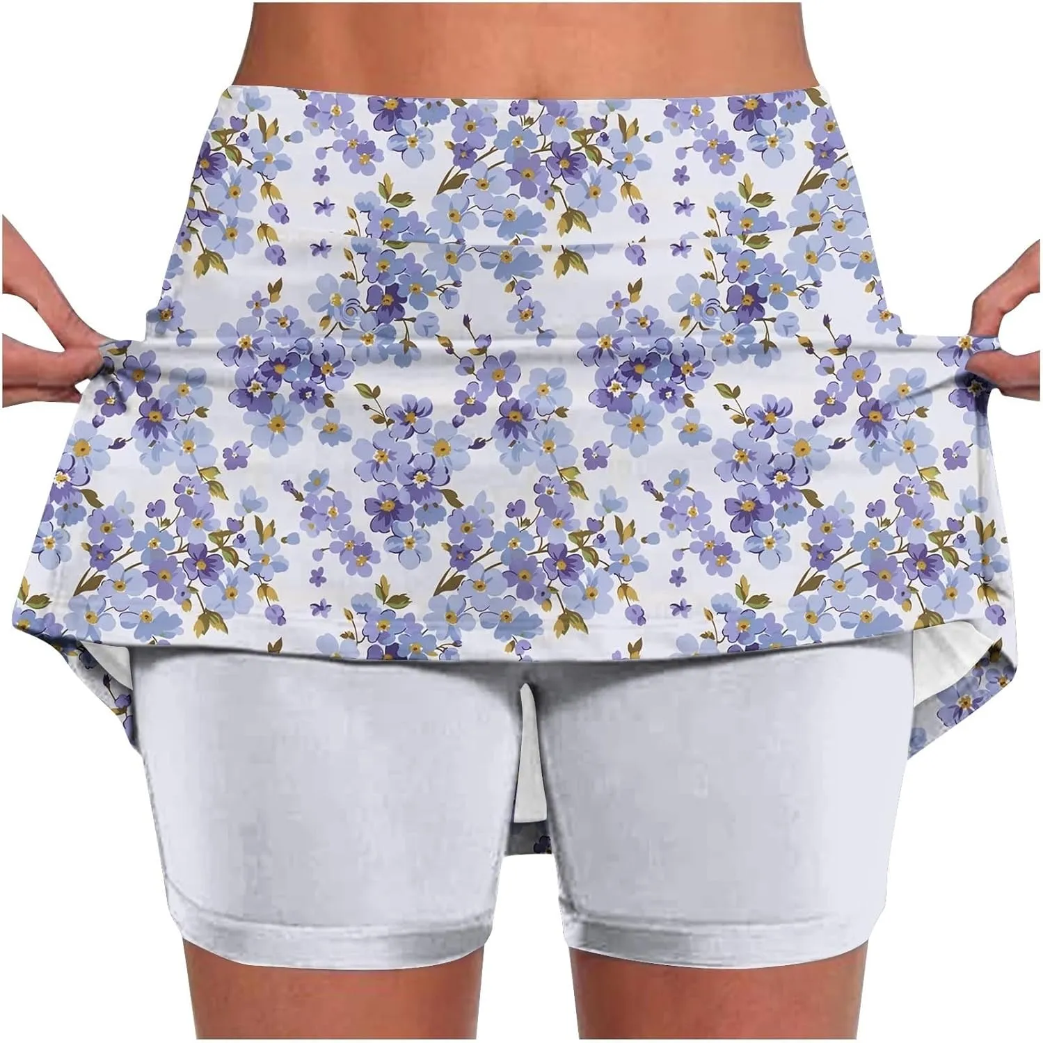 Skorts for Women High Waisted Inner Shorts, Fashion Floral Print Tennis Golf Shorts Mid Waist Comfy Casual Shorts