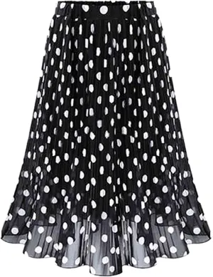 skorts skirts Fashion Casual Polka Dot Pleated High Waist Midi Skirt Flared Skater Swing Holiday skirts for women trendy