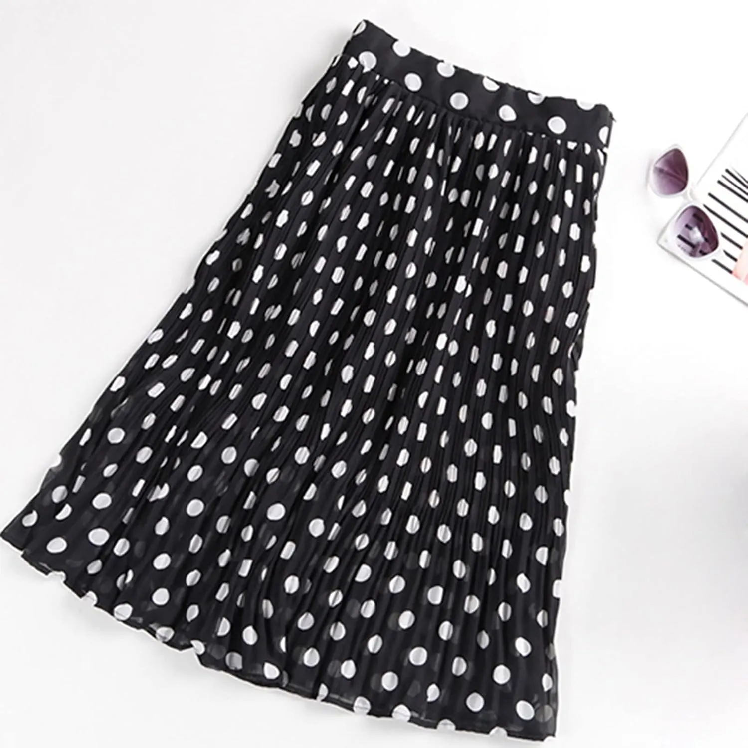 skorts skirts Fashion Casual Polka Dot Pleated High Waist Midi Skirt Flared Skater Swing Holiday skirts for women trendy