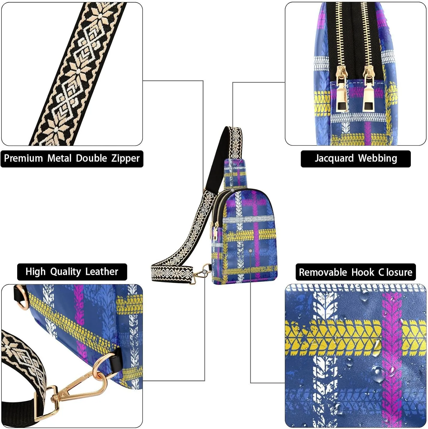 Small Sling Bag for Women Crossbody Race Plaid Tire Tracks Trendy Crossbody Bag Fanny Pack with Guitar Strap Leather Chest Bag for Women Fanny Pack Travel Outdoor Outfit