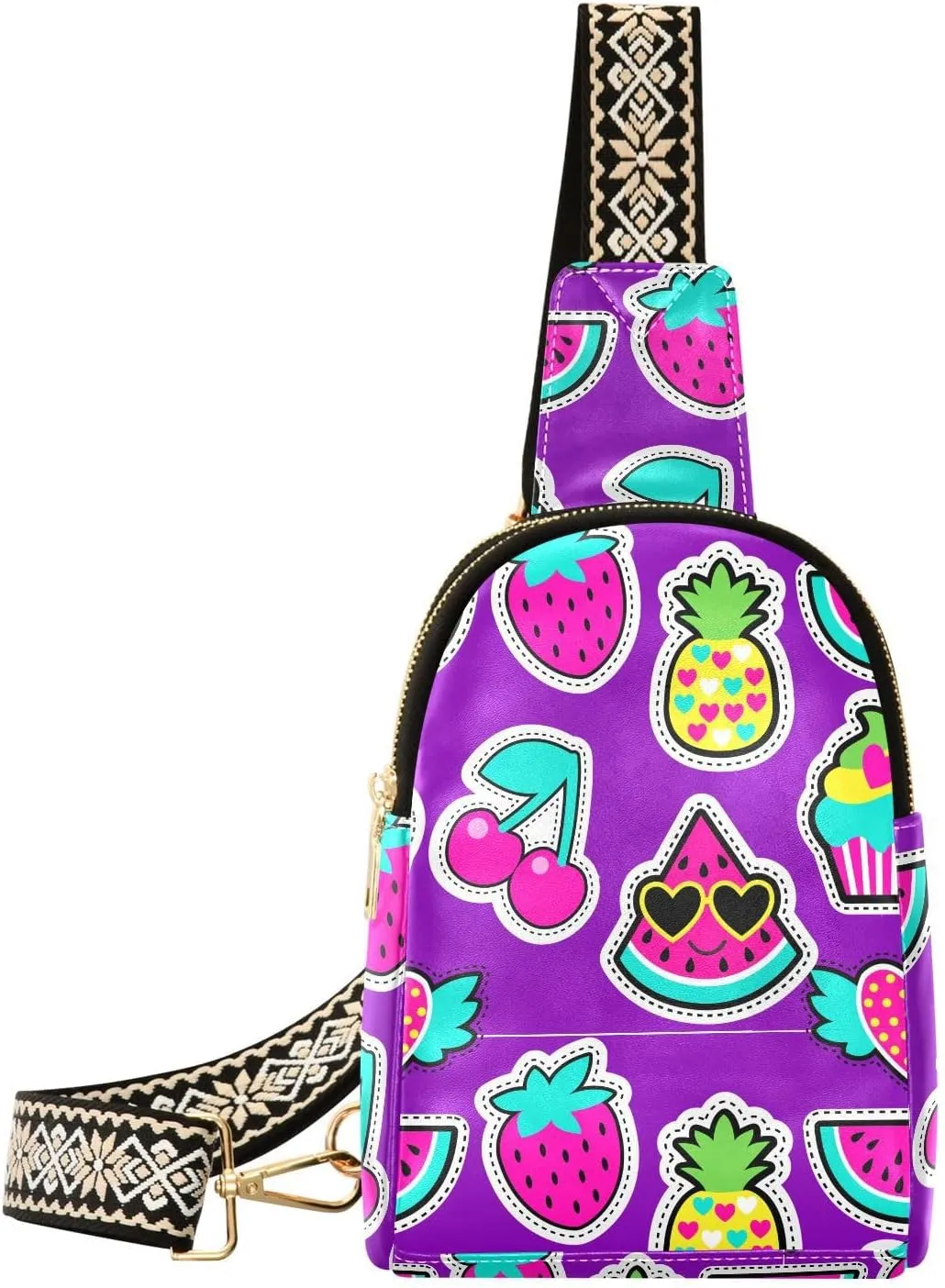 Small Sling Bag for Women Watermelon Cherry Pineapple Leather Fanny Pack Crossbody Bag Summer Fruit Chest Bag Trendy Fashion Waist Packs for Outdoor Travel Sports Hiking
