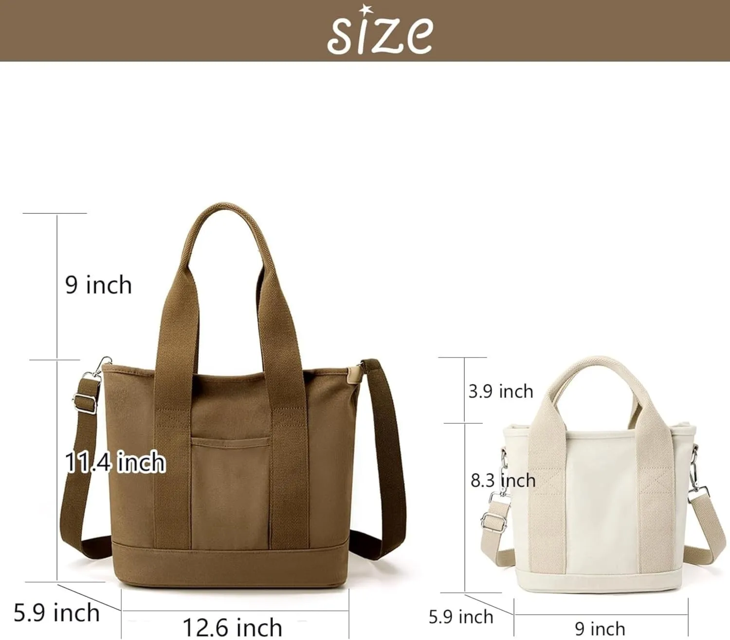 Small Tote Bag with Zipper Canvas Tote Bags Crossbody Bag with Compartments Shoulder Bag Satchel Hobo Bag Messenger Bag