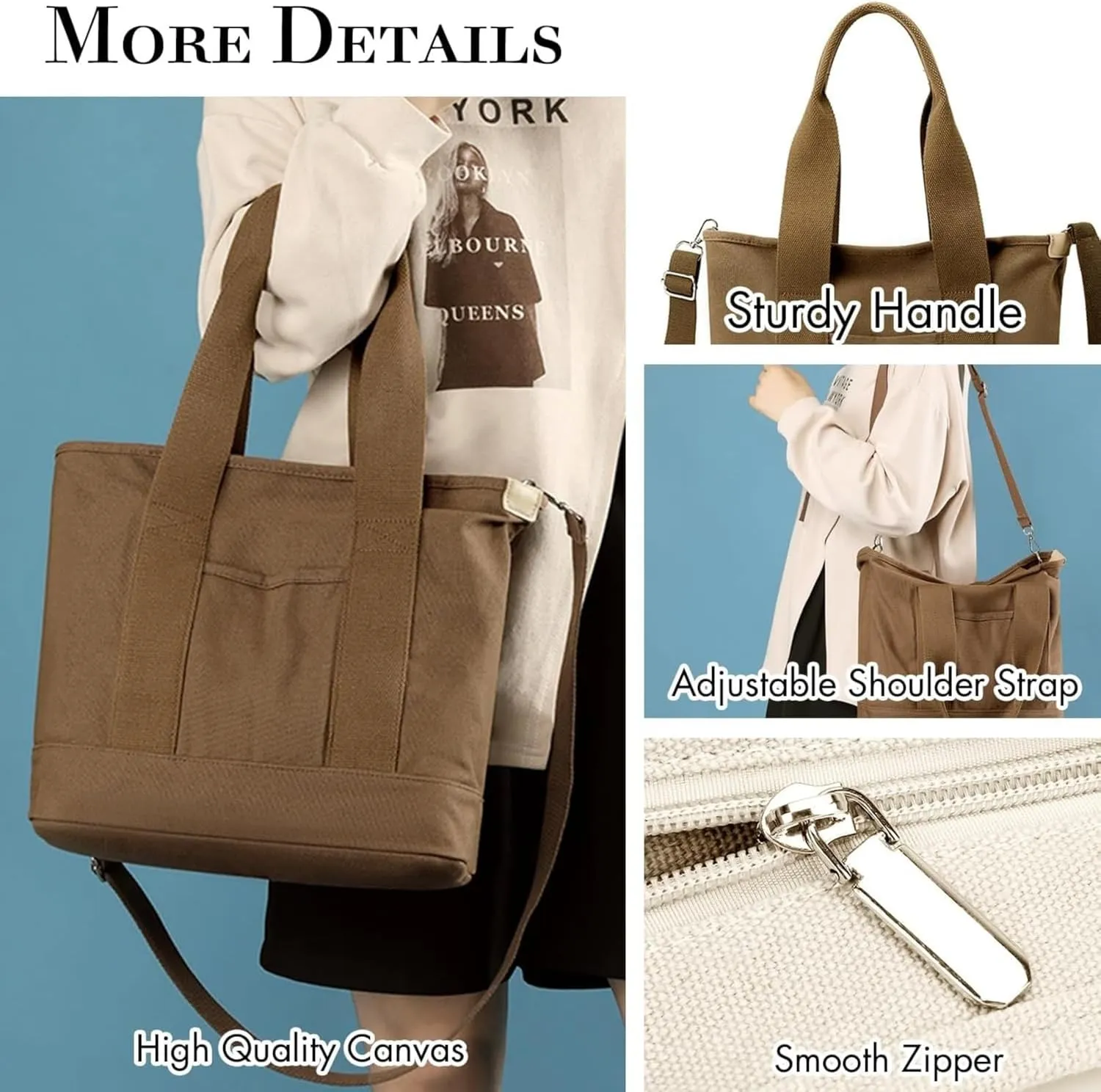 Small Tote Bag with Zipper Canvas Tote Bags Crossbody Bag with Compartments Shoulder Bag Satchel Hobo Bag Messenger Bag