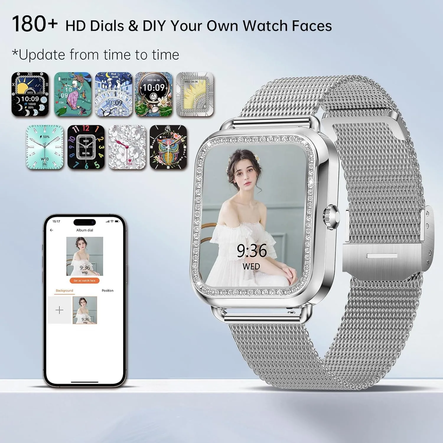 Smart Watch, Colesma 1.59" HD Smart Watches for Women, Answer/Make Call Fitness Tracker Watch for Android iPhone, Sleep/Heart Rate/SpO2/Blood Pressure Monitor, 180  Dials, Waterproof Watches for Women