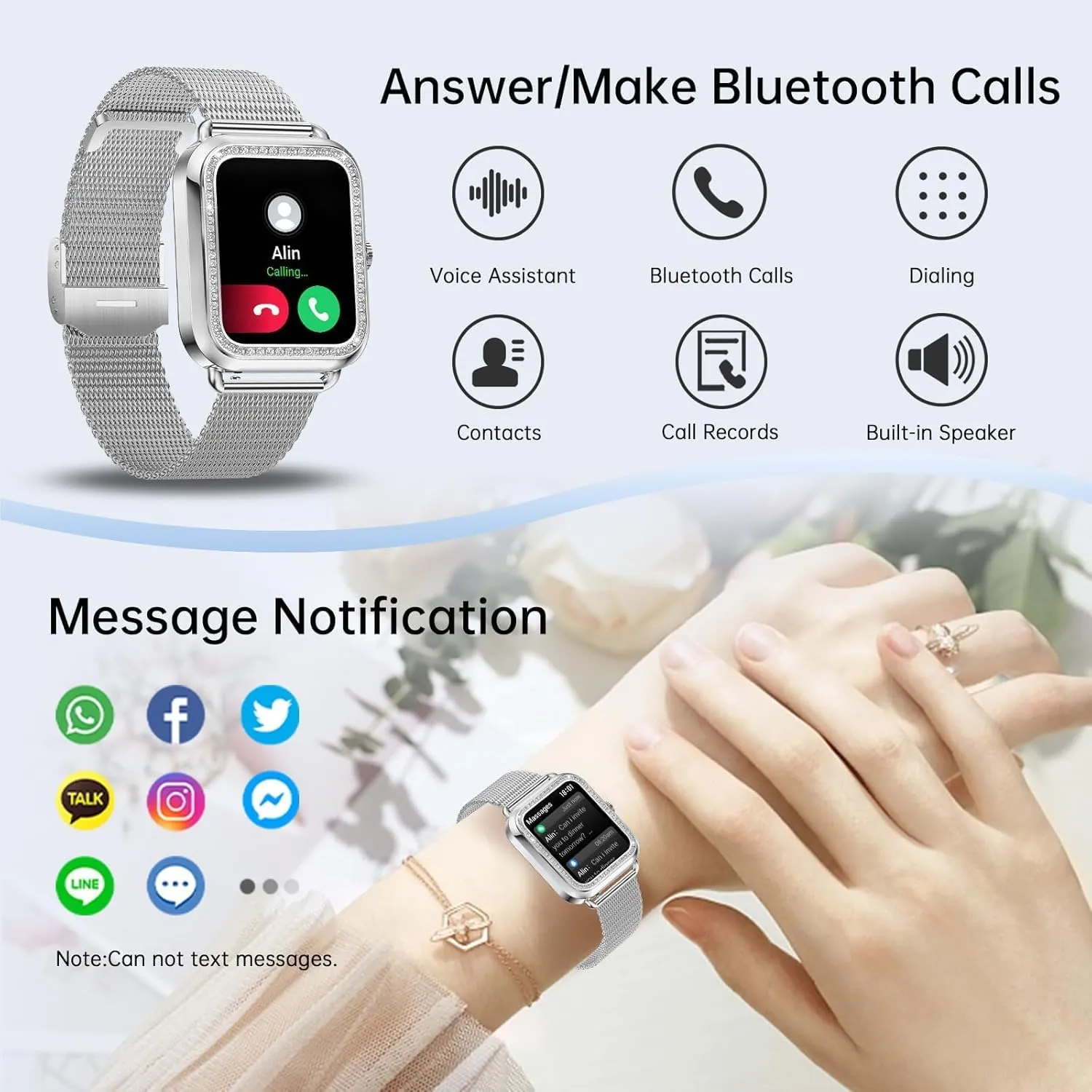 Smart Watch, Colesma 1.59" HD Smart Watches for Women, Answer/Make Call Fitness Tracker Watch for Android iPhone, Sleep/Heart Rate/SpO2/Blood Pressure Monitor, 180  Dials, Waterproof Watches for Women